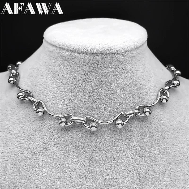 Y2K Choker Chain Necklace for Women Girl Silver Stainless Steel Gothic