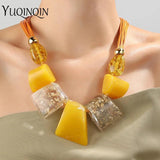 Colorful Rope Chain Necklace for Women Chunky Beaded Pendant Short Jewelry