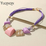 Colorful Rope Chain Necklace for Women Chunky Beaded Pendant Short Jewelry