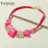 Colorful Rope Chain Necklace for Women Chunky Beaded Pendant Short Jewelry