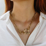 WILD Star Toggle Necklace for Women Stainless Steel Plated Thick Chain