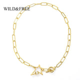 WILD Star Toggle Necklace for Women Stainless Steel Plated Thick Chain
