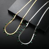 Colorful Zircon Crystal Necklace Stainless Steel Chain Emerald Chokers