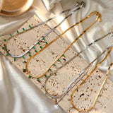 Colorful Zircon Crystal Necklace Stainless Steel Chain Emerald Chokers