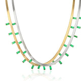 Colorful Zircon Crystal Necklace Stainless Steel Chain Emerald Chokers