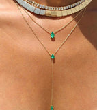 European Women Jewelry Green CZ Double Choker Y Lariat Necklace