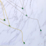 European Women Jewelry Green CZ Double Choker Y Lariat Necklace