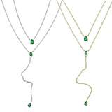 European Women Jewelry Green CZ Double Choker Y Lariat Necklace