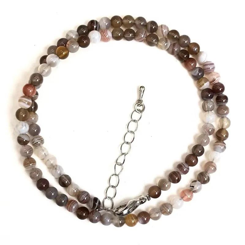Homme Agate Crystal 4mm Round Beaded Choker Necklace
