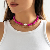 Punk Metal Chain Stone Beads Short Necklace for Women