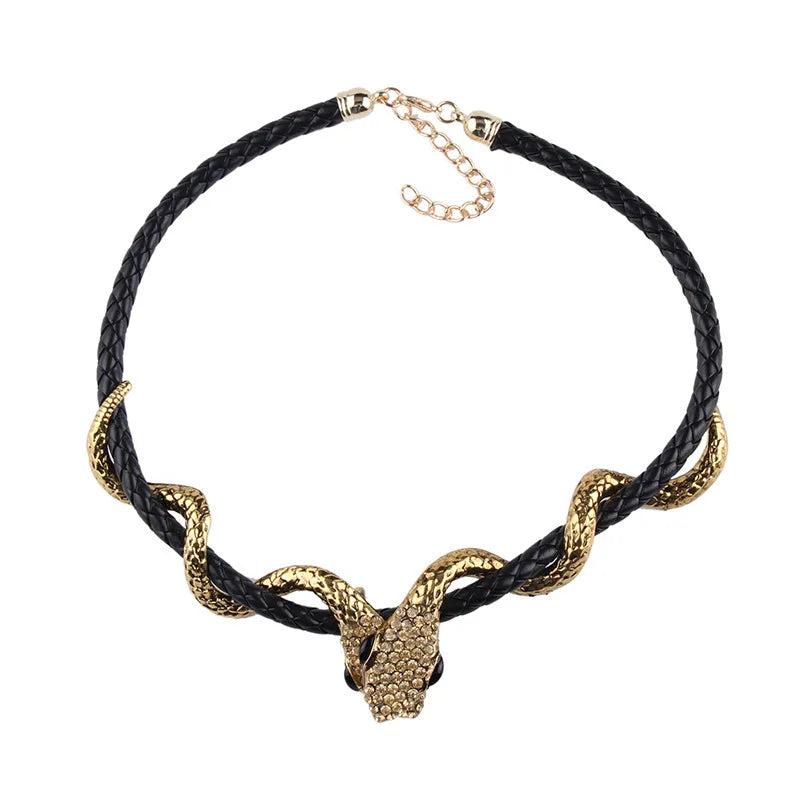 Leather Plated Double Snake Choker Necklace