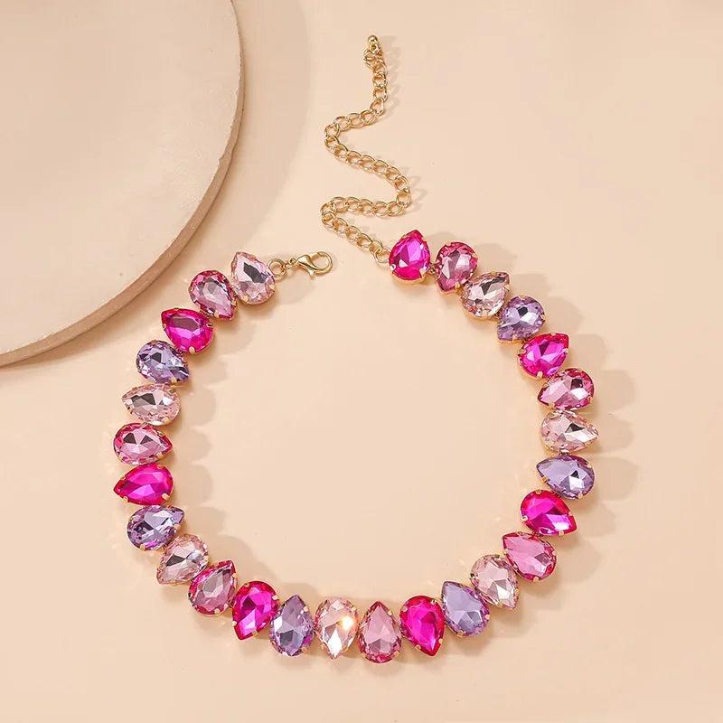 Colorful Crystal Choker Necklaces Geometric Clavicle Chain Jewelry