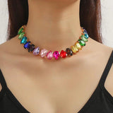 Colorful Crystal Choker Necklaces Geometric Clavicle Chain Jewelry