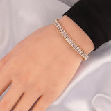 Pink Square CZ Choker Necklace Women Stainless Steel Tennis Chain