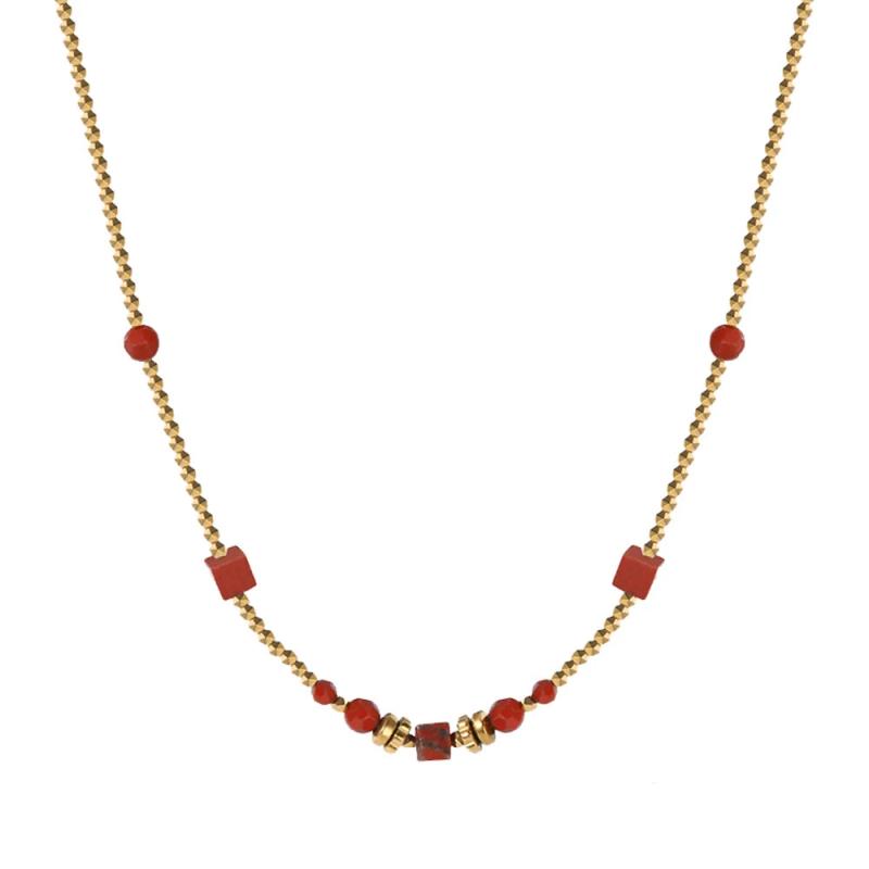 Vintage Red Stone Beads Necklace for Women