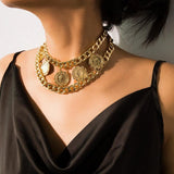 Layered Chain with Coin Pendant Necklace for Women Punk Choker Collar Jewelry
