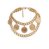 Layered Chain with Coin Pendant Necklace for Women Punk Choker Collar Jewelry