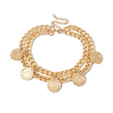 Layered Chain with Coin Pendant Necklace for Women Punk Choker Collar Jewelry