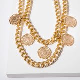 Layered Chain with Coin Pendant Necklace for Women Punk Choker Collar Jewelry