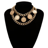 Layered Chain with Coin Pendant Necklace for Women Punk Choker Collar Jewelry