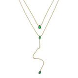 Green Tear Drop Charm Necklace Silver Double Chain Long pendant sexy Choker