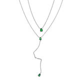 Green Tear Drop Charm Necklace Silver Double Chain Long pendant sexy Choker