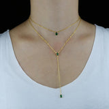 Green Tear Drop Charm Necklace Silver Double Chain Long pendant sexy Choker
