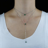 Green Tear Drop Charm Necklace Silver Double Chain Long pendant sexy Choker