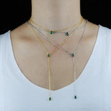Green Tear Drop Charm Necklace Silver Double Chain Long pendant sexy Choker