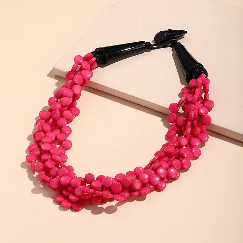 Bohemian Layered Resin Bead Short Necklace Vintage Jewelry