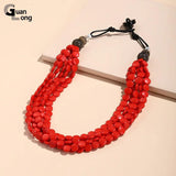 Bohemian Layered Resin Bead Short Necklace Vintage Jewelry
