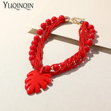 Colorful Resin Beaded Pendant Necklace for Women