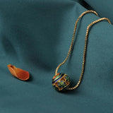 Ethnic Green Flower Necklace Vintage Red Ball Chokers Necklace