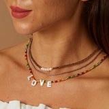 Boho Glass Bead Necklace Love Letter Choker Colorful Beach Jewelry