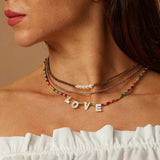 Boho Glass Bead Necklace Love Letter Choker Colorful Beach Jewelry