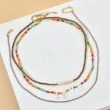 Boho Glass Bead Necklace Love Letter Choker Colorful Beach Jewelry