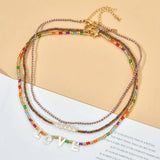 Boho Glass Bead Necklace Love Letter Choker Colorful Beach Jewelry