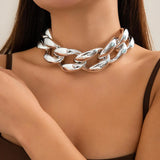 Punk Silver CCB Buckle Short Necklace Thick Metal Cuban Chain