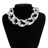 Punk Silver CCB Buckle Short Necklace Thick Metal Cuban Chain
