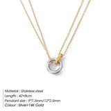 316L Stainless Steel Two-color Double Circle Pendant Necklaces for Women
