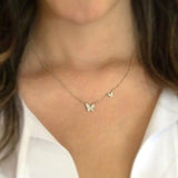 Tiny Cz Butterfly Charm Necklace Delicate Jewelry for Women