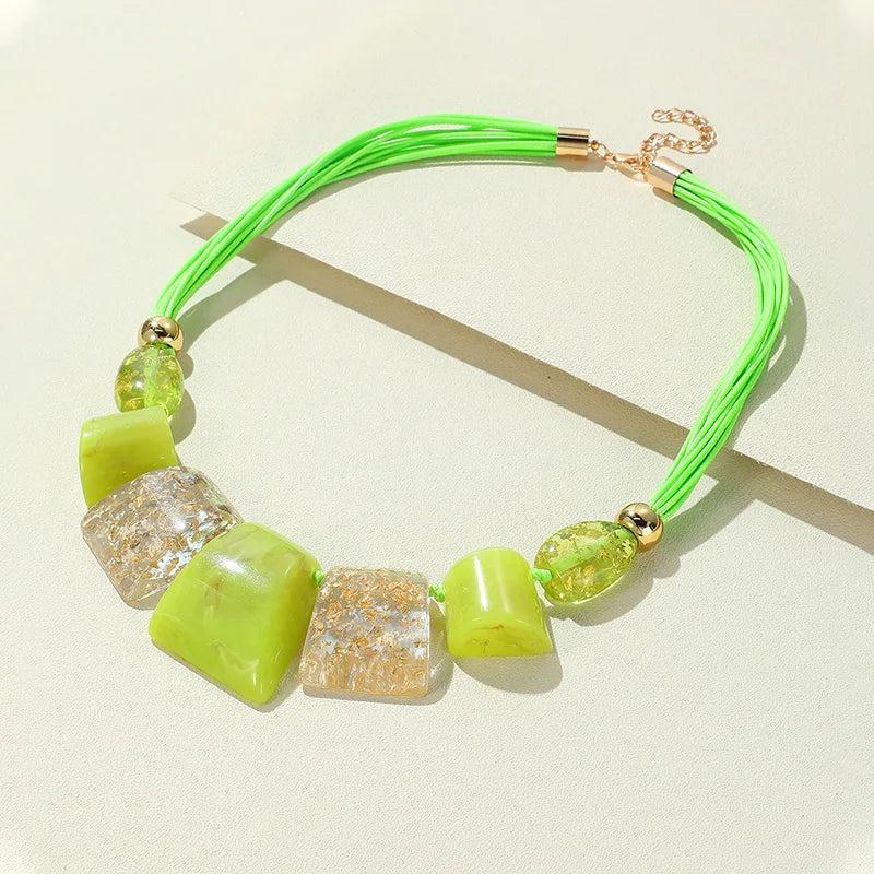 Colorful Rope Chain Necklace Chunky Beaded Pendant Punk Short Jewelry
