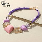Colorful Rope Chain Necklace Chunky Beaded Pendant Punk Short Jewelry