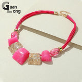 Colorful Rope Chain Necklace Chunky Beaded Pendant Punk Short Jewelry