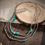 Gothic Multi-layer CCB Bead Chain Choker Bohemian Green Stone Clavicle Necklace