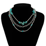 Gothic Multi-layer CCB Bead Chain Choker Bohemian Green Stone Clavicle Necklace