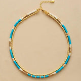 Plated Turquoises Seed Beads 2 Layered Necklace Women Choker Jewelry
