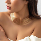 Exaggerated Multilayer Metal Wire Torques Collar Choker Necklaces for Women