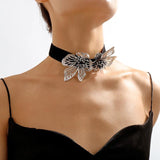Gothic Velvet Flower Choker Necklace for Women