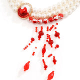 Simulated Pearl Rhinestone Oval Pendant Necklace Red Crystal Tassels Choker